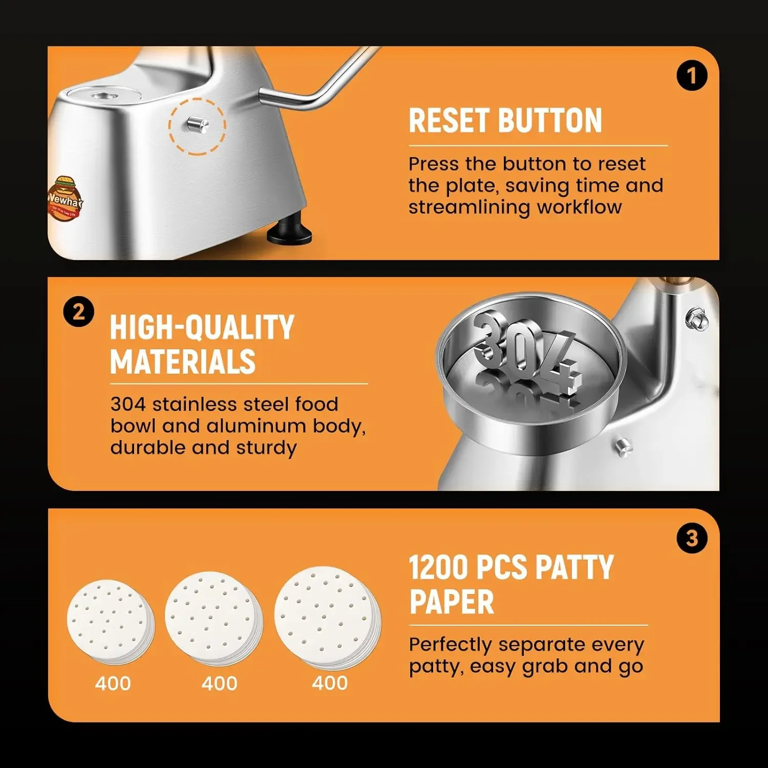 خصومات رائعة. صانع فطائر البرجر التجارية 3 في 1 مكبس همبرغر باتي صنع 4/5/6 بوصة من الفولاذ المقاوم للصدأ برغر سماشر همبر