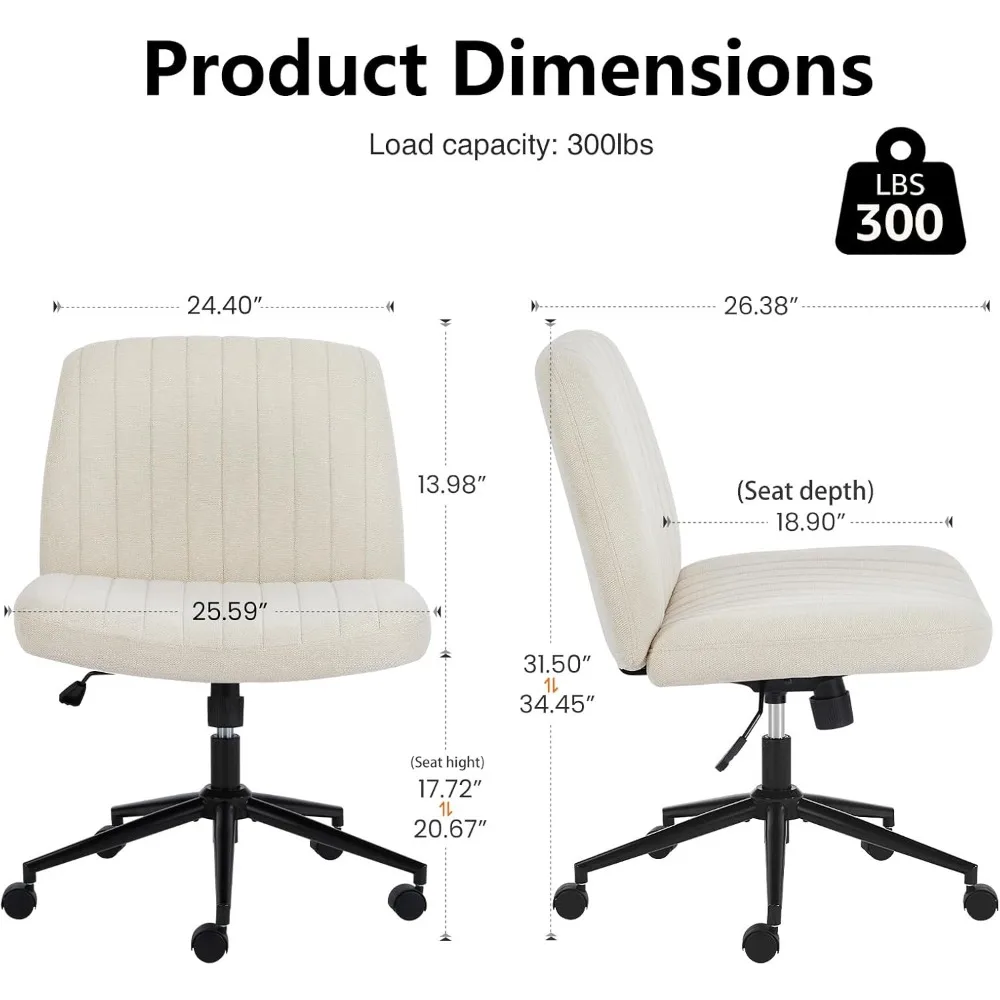 كرسي مكتب دوار قابل للتعديل بعجلات، تصميم واسع الأرجل، مقعد قماش مريح للاستخدام المنزلي