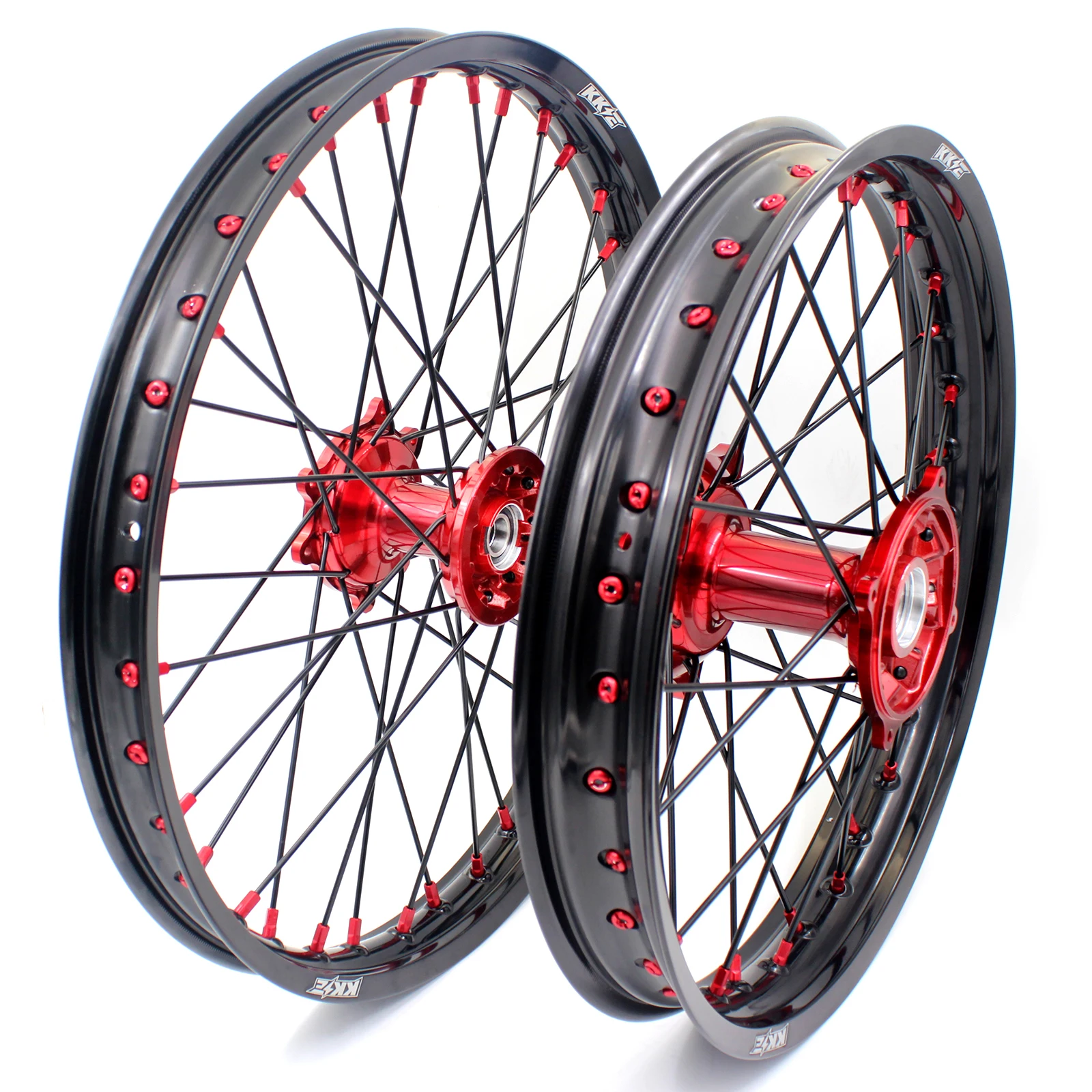 

【2025】 Motorcycle Dirt Bike MX Alloy Wheels Rims Set With Cast Hubs Fit CRF250R CRF450R Red Nipple Black Spoke