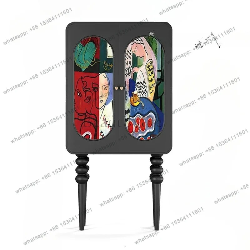 

FG52Retro Painted Locker Living Room Bedroom Wall Solid Wood Storage Standing Cabinet Advanced Creative Art Tall Storage Cabinet