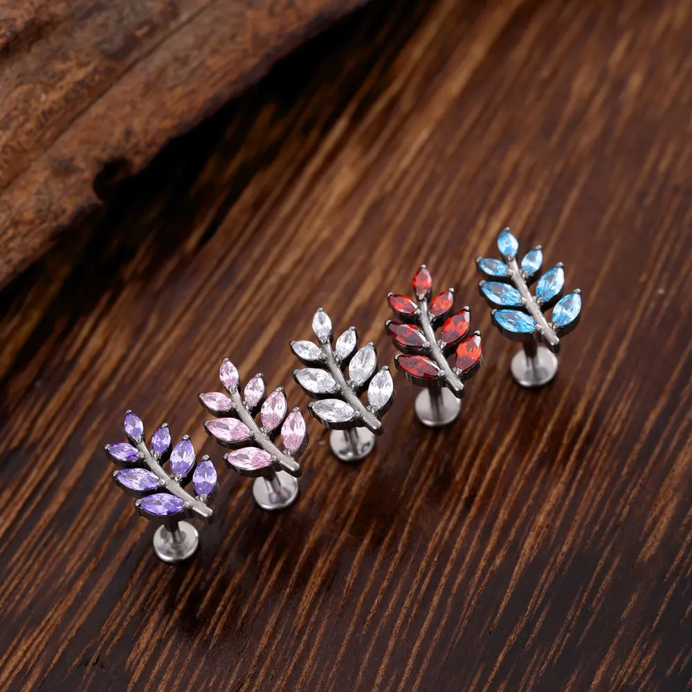 ASTM F136 Titanium Leaf Shape CZ Earring