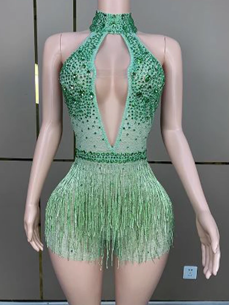 

High Quality Hot Diamond Tassel Elastic Sexy Hanging Neck Hollow Jumpsuit 2024 New Fashion Custom Women'S Clothing