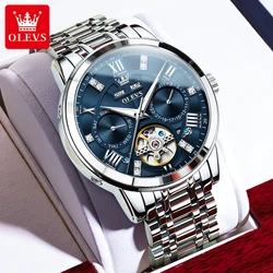 OLEVS 6701 Brand Original Skeleton Flywheel Automatic Mechanical Watch for Men Luxury Stainless Steel Waterproof Mens Wristwatch