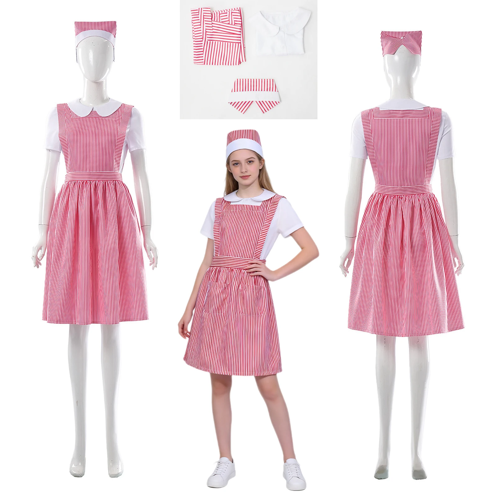 

Nancy Wheeler Cosplay S5 Fantasy Nancy Nurse Pink Striped Printed Uniform Women Costume Halloween Adult Kids Roleplay Cos Outfit