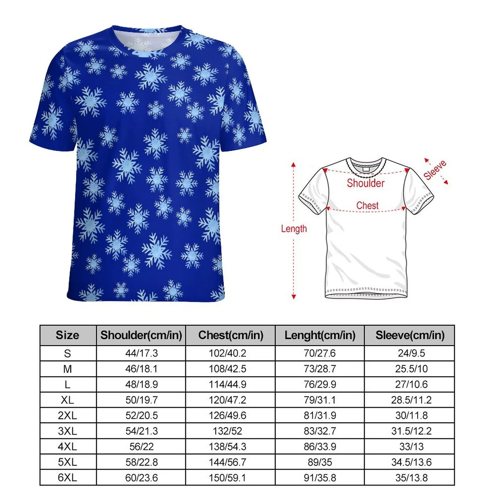 Original T Shirt Winter Snowflake T-Shirts Royal Blue Basic Trending Tee Shirt For Male Short-Sleeve Graphic Plus Size Tops