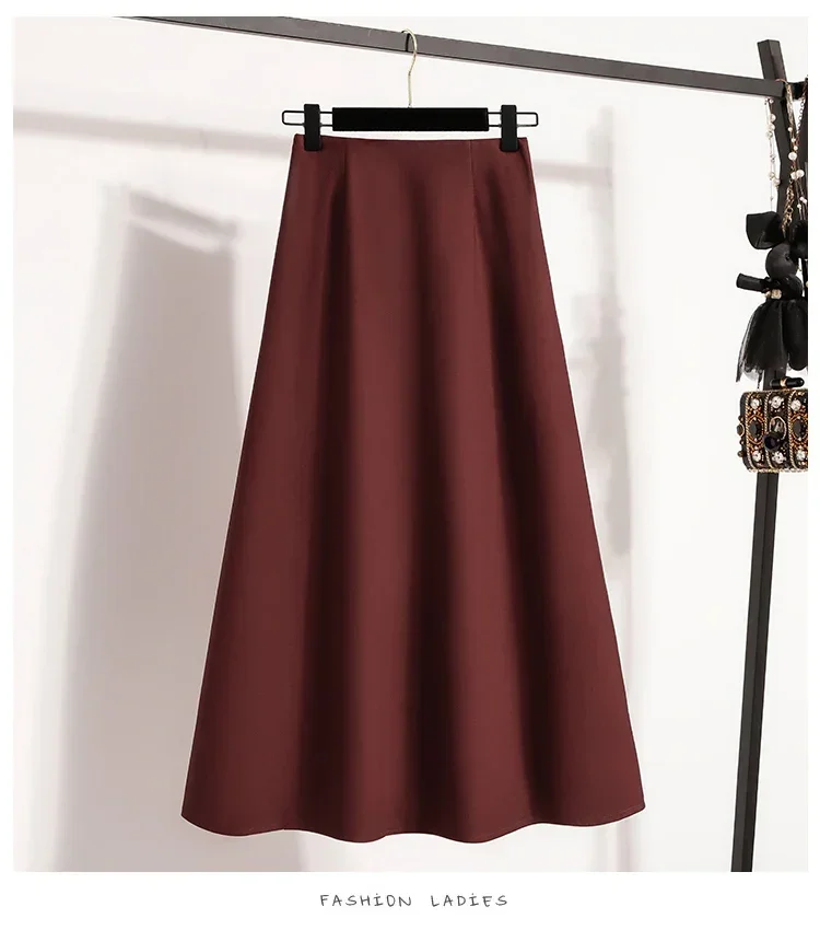 Koreanischer Stil, einfarbig, hohe Taille, elastischer Bund, Damen-A-Linien-Röcke, Alltagskleidung, Frühjahr/Herbst 2026, neu, elegant, vielseitig. – Detail 32