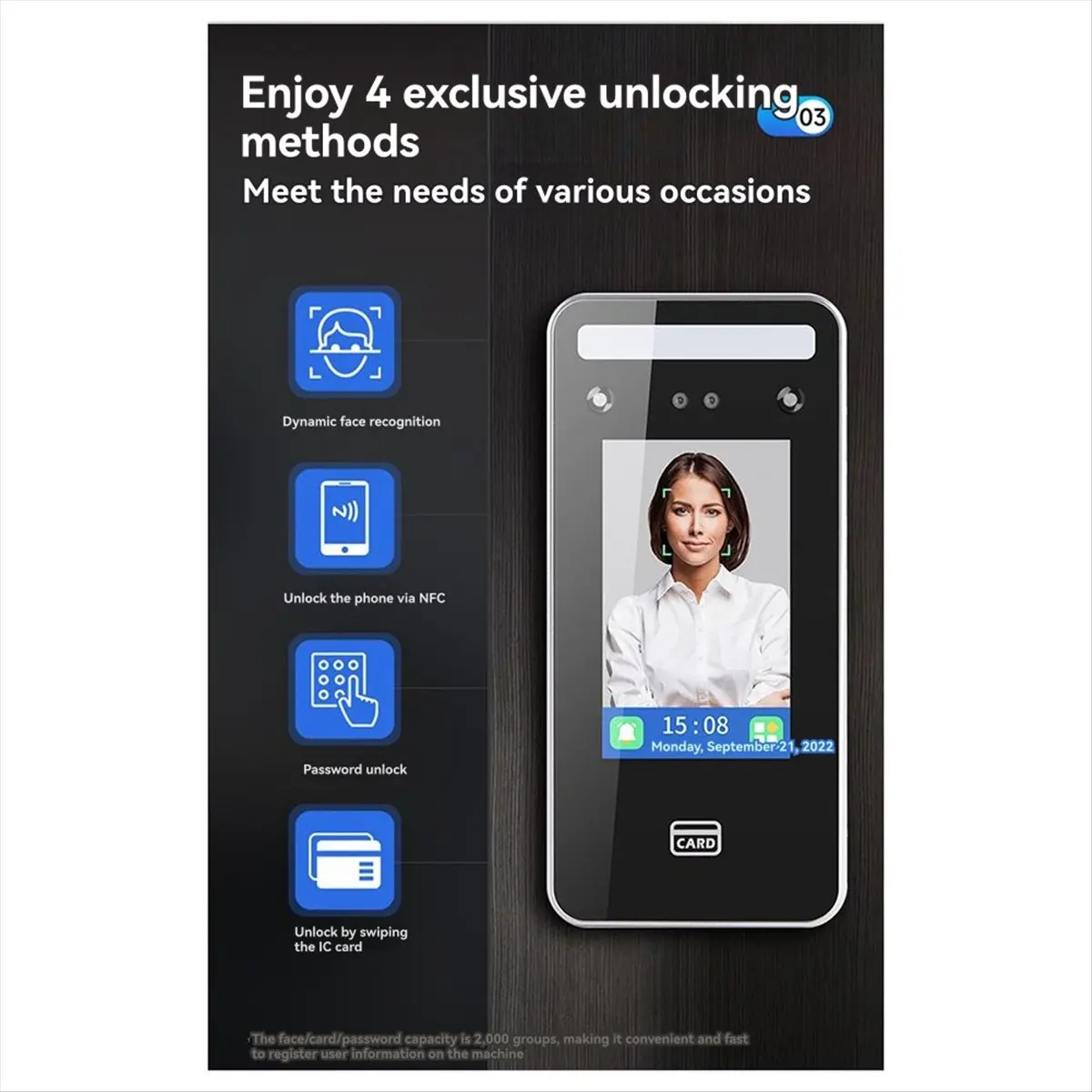 BEST CHOICE）Wall Mount Dynamic Recognition Attendance Andaccess Control Machine 2000 Face for Security Protection S1000