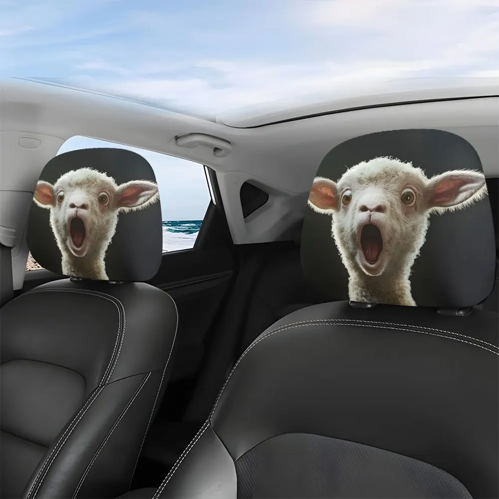 2pcs, Panic Sheep Bleating Printed Car Headrest Covers,, Washable And Easy to Clean,  Snug Fit, to Install And Remove,