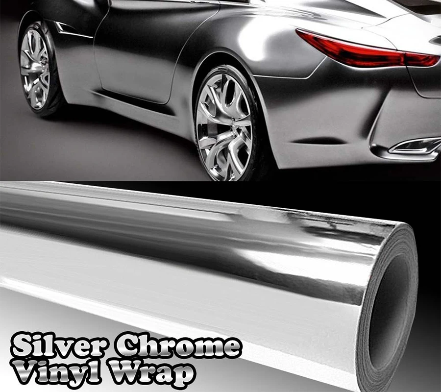 10cm X150cm Silver Chrome Mirror Wrap Vinyl Covering Film Sticker Decal Roll Sheet with Air Release Bubble Free 4inX 60in