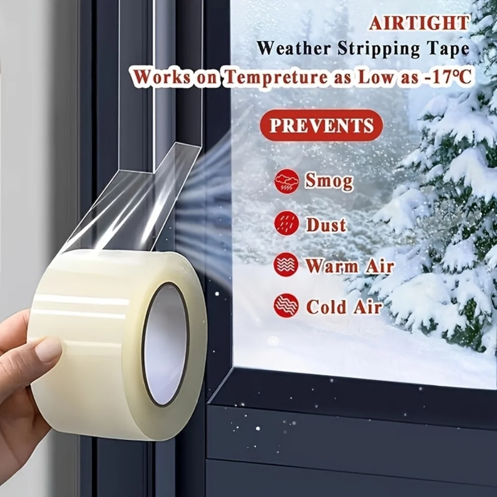 شريط عزل نافذة شفاف مقاوم للرياح، شريط عزل نافذة شفاف مقاوم للرياح بطول 2 بوصة × 65 قدم، لمنع الغرفة