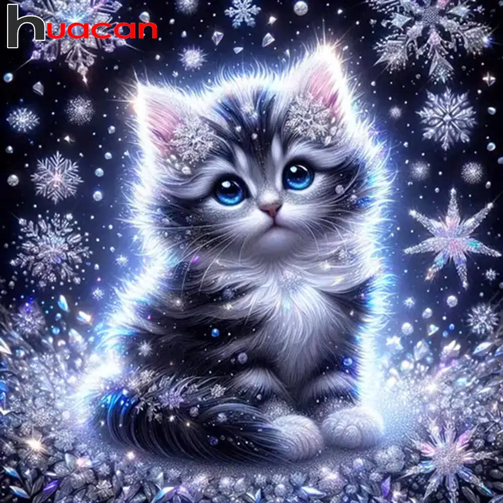 Huacan DIY-Diamantgemälde, Katze, Schneeflocke, Diamant-Mosaik, Landschaft, neue Kollektion, 2025, Neuheiten