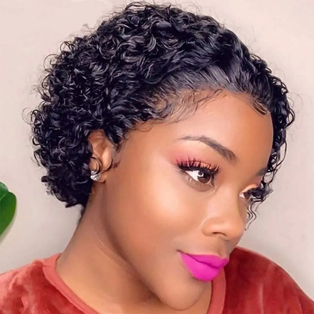 Pixie Cut Human Hair 13x1 Curly Lace Front Human Hair Wigs for Black Women Short Pixie Cut Wigs Water Wave Hair Wig for Women