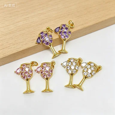 

4 Pcs Pendants Brass Cubic Zirconia Wine Glass Charms DIY Necklace Bracelet Making Supplies for Women Girls Jewelry Accessories