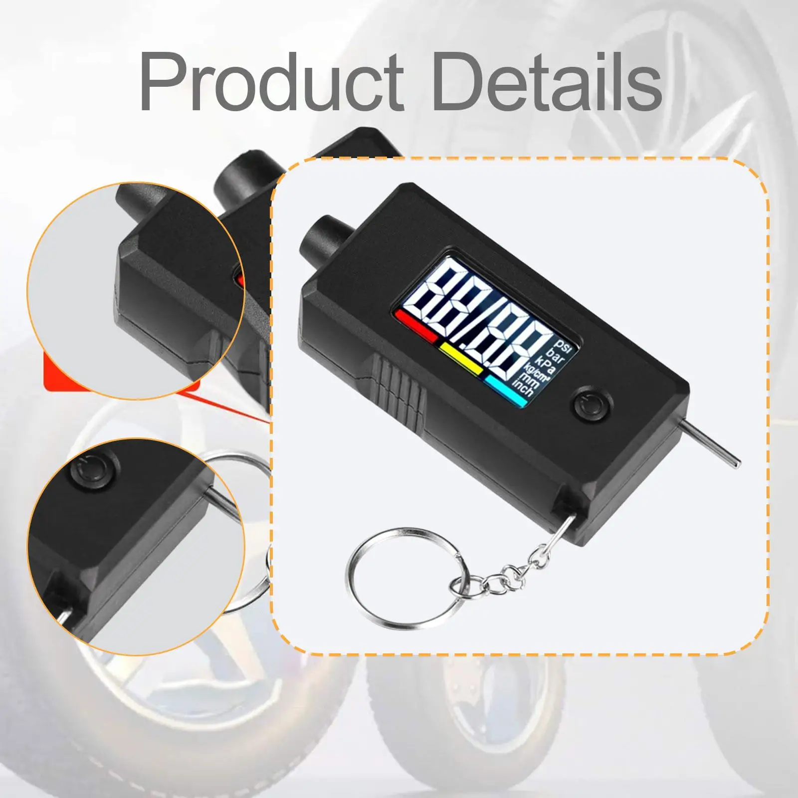 Tire Pressure Gauge 2 in 1 PSI Tire Gauge Professional Tread Ruler Portable Reader for Automobile Bike Maintenance Car