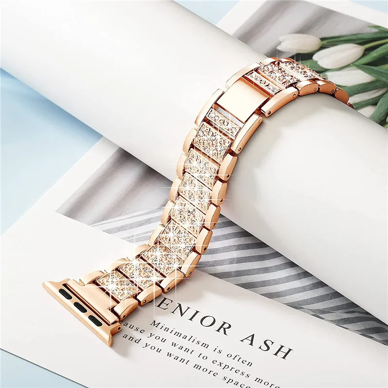 Stainless Steel Watch Strap For Apple Watch Band 44mm 42mm 40mm 38mm Diamond Luxury Replacement Watchband for IWatch 1 2 3 4 5