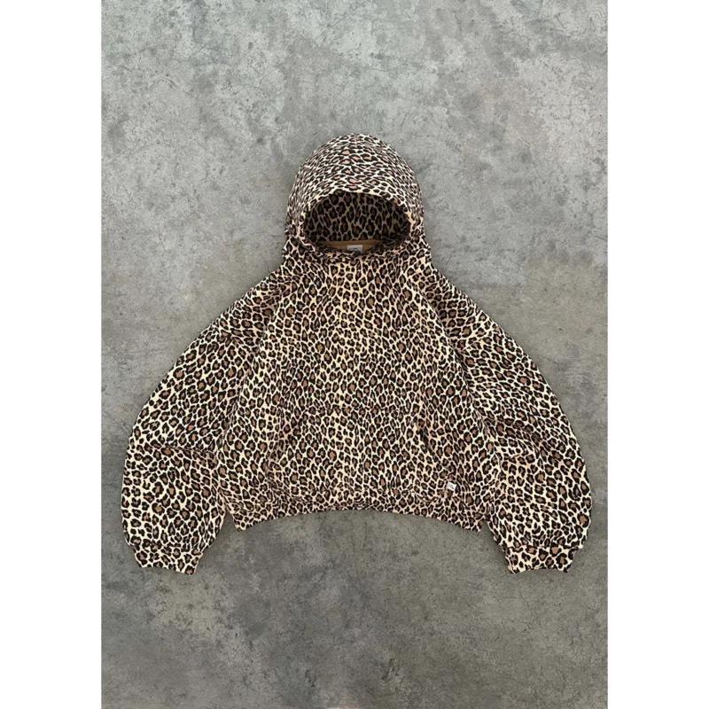 Y2k Streetwear Leopard Print Hoodies Cheetah Print Elastic Waistband Pants Lined With Plush Winter Warm Fashion Unisex Clothing