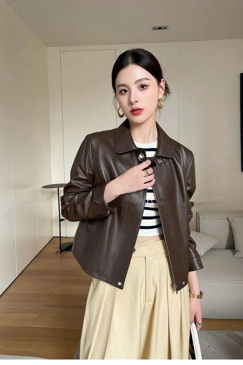 

Hot-selling fashion autumn genuine leather women's short jacket high-end fall sheepskin slimming new leather jacket