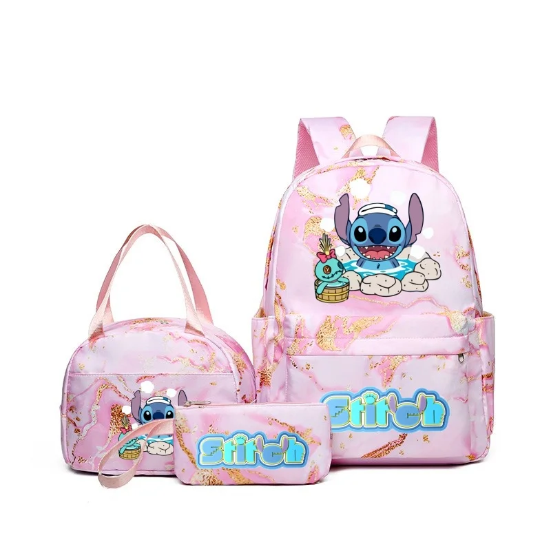 Lilo & Stitch Anime Print Backpack Set With Lunch Bag And Pencil Bag, Large Capacity Lightweight And Breathable Outdoor Knapsack