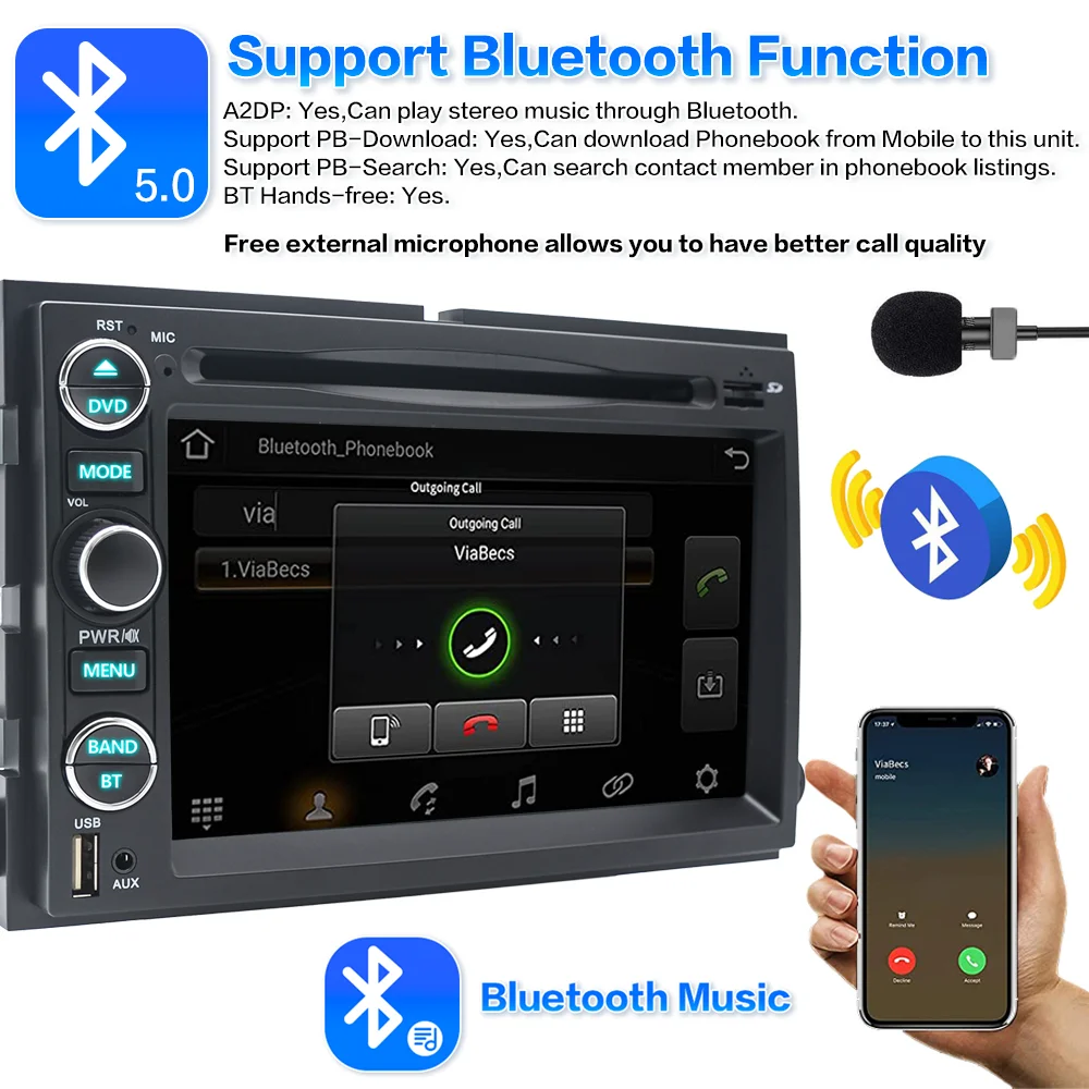 Car Stereo Radio DVD CD Player for Wireless App-le CarPlay & Android Auto Mirror Link 2 Din Car Multimedia Radio
