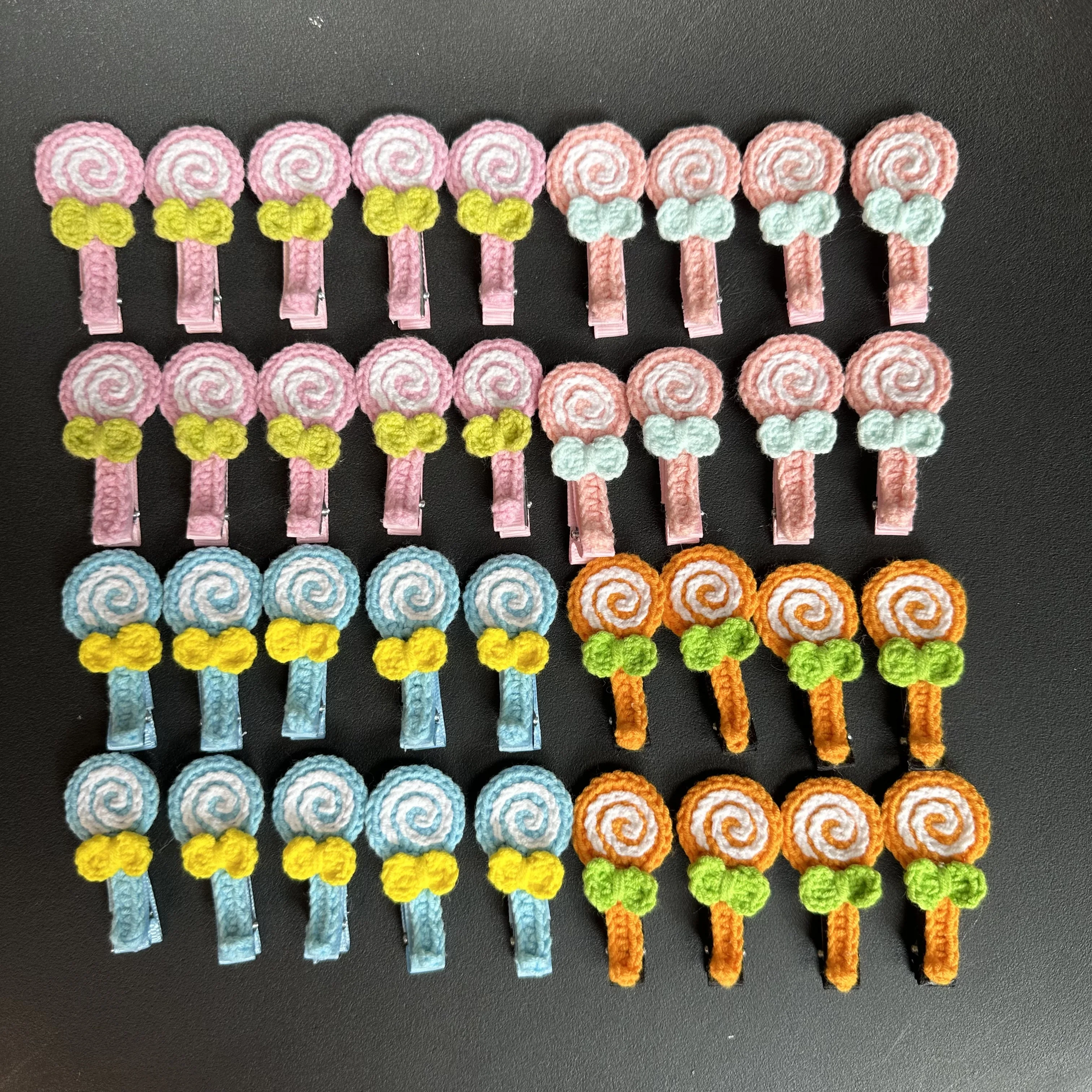 Cotton Wool Knitted Colorful Lollipop Small Bow Semi finished Crochet Handmade Embroidery Hairpin Side Bangs Clip Girls Gifts