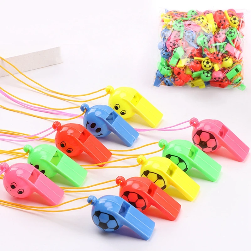 25PCS Mini Cheer Whistle Sports Basketball Soccer Football Fans Keyring Professional Plastic Referee Whistles Emergency Whistles