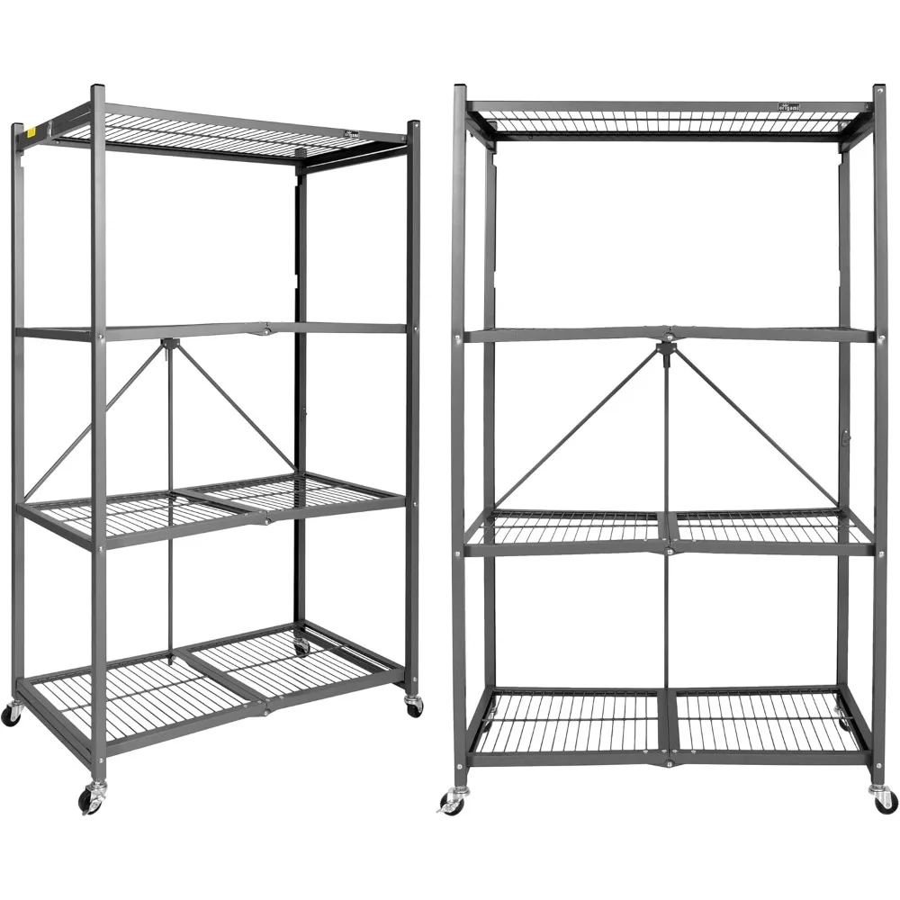 Foldable 4-Tier Garage Shelving Heavy Duty Shelving with Wheels, Metal Storage Rack Holds 1000 Pounds, Garage Storage Rack 2Pcs