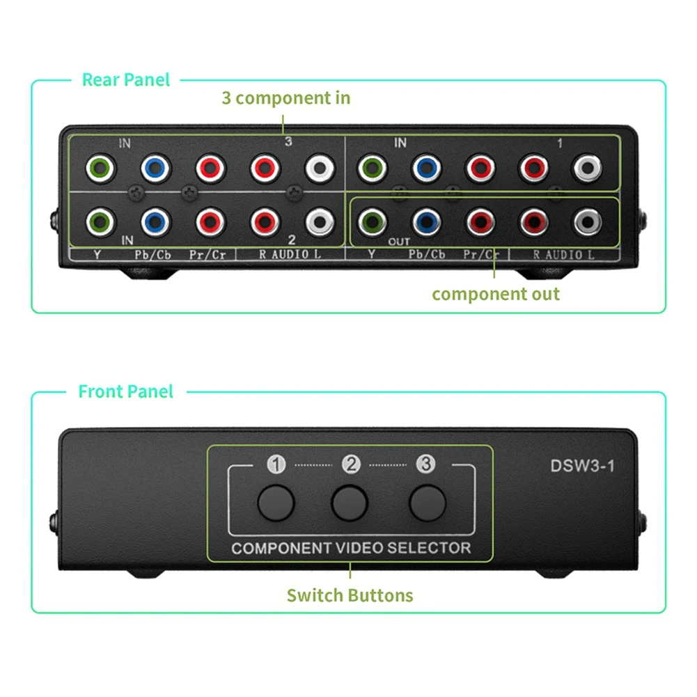 3-Way RGB Component AV Switch Video Audio Selector للتلفزيون 360 Wii DVD_BSH