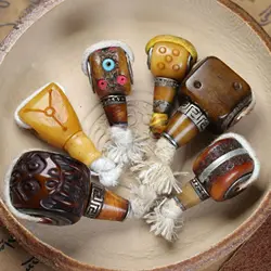 Tibetan Buddhist Beef Bone Carving Old Silver Inlay DIY Accessories Unique Ethnic Style Artifacts