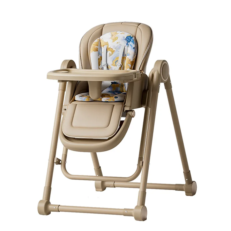 6-Position Adjustable Kids Chair - Removable Tray Rocking Highchair with Locking Wheels & Machine-Washable Cover