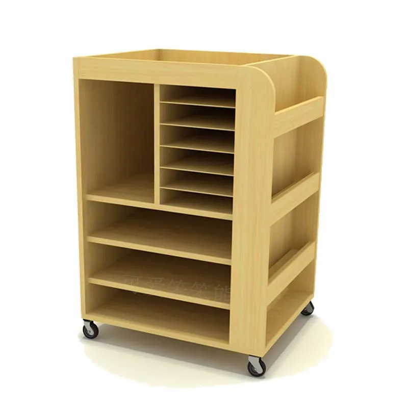 Mobile art station art room solid wood drawing paper storage cabinet art room finishing rack painting table