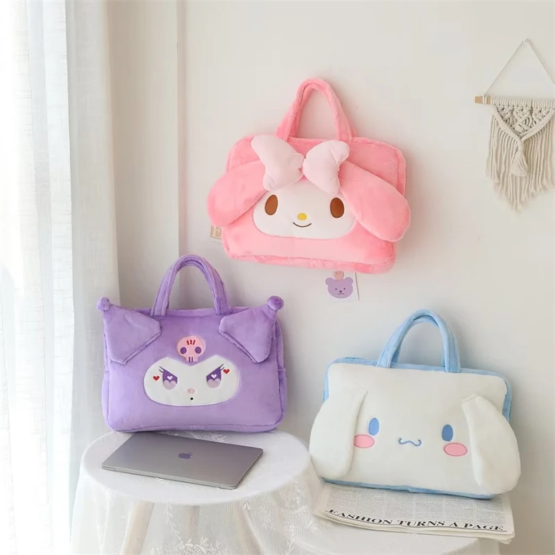 Sanrio Cute Laptop Bag Kuromi My Melody Japanese Style Anime Travel Laptop Case Cinnamoroll Plush Bag For Girl Birthday Gifts