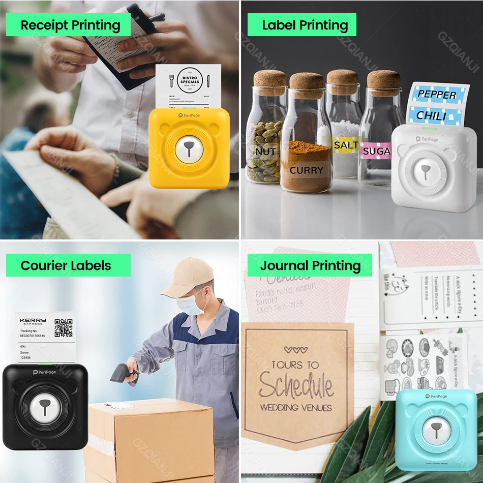 PeriPage A6 Mini Thermal Photo Printer Portable Wireless Bluetooth Machine with iOS & Android Receipt Notes 304DPI School Office