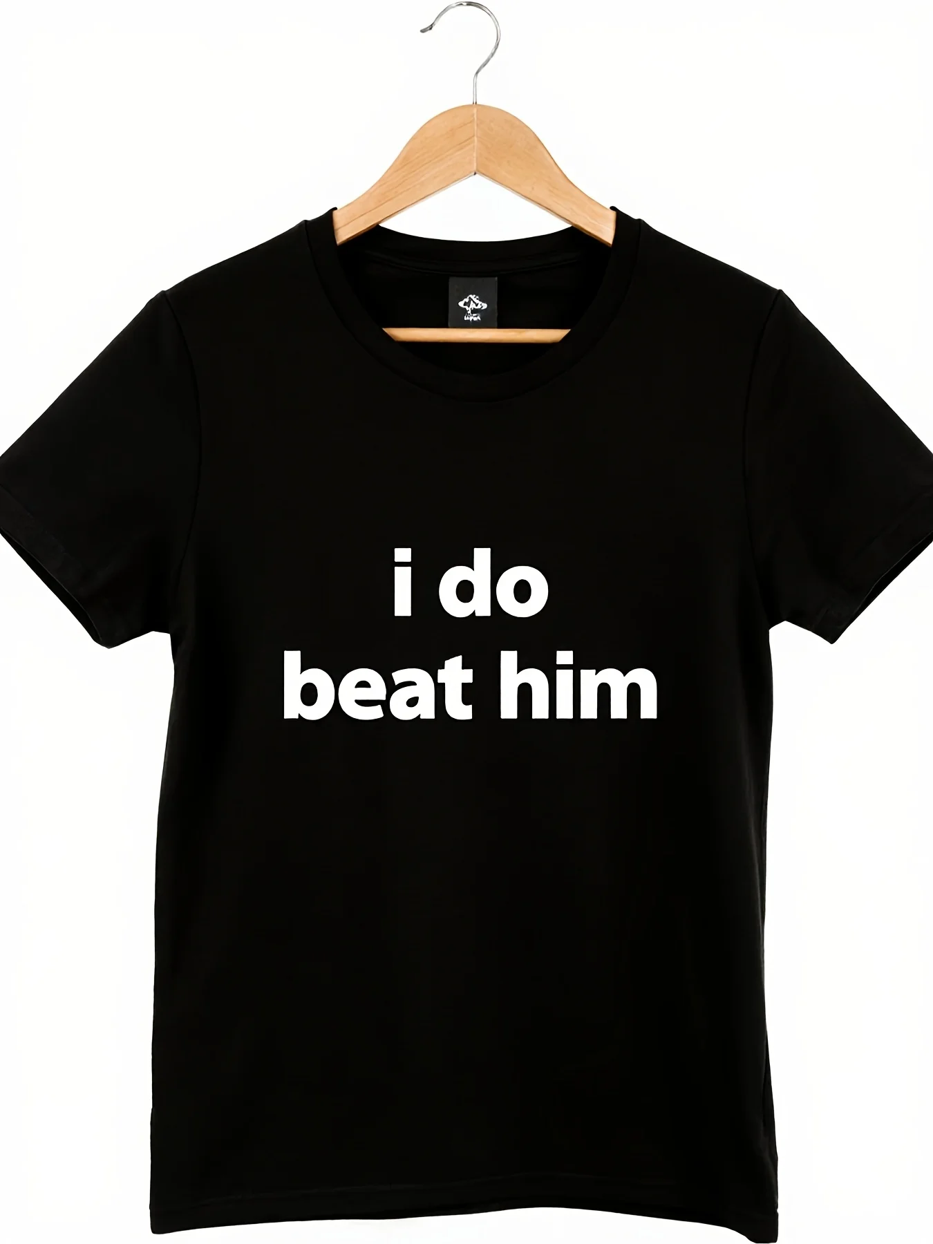 Unisex Crew Neck T-Shirt Black Short Sleeve T Shirt for Men 'I Do Beat Him' Bold White Text Plain Smooth Fabric Casual Summer Tee Funny Statement Graphic Unique Perfect for All Season Wear Breathable Sweat Wicki Same style for men and unisex 2026 su