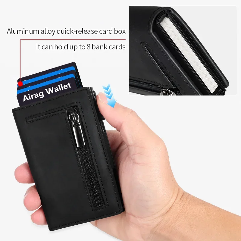 Magnetic Credit Card Holder Luxury Men Wallet Rfid Blocking Pop Up Minimalist Wallet Leather Bank Cardholder Case Wallet for Men image 6