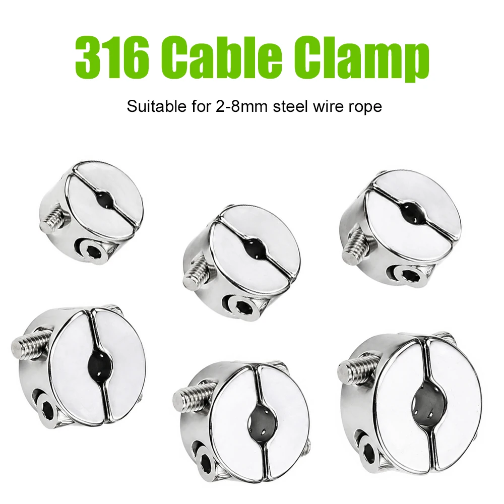 For 2-8mm Adjustable 316 Stainless Steel Wire Rope Clamp Cable Suspension Round Clamp for Wire Rope Fixation 2-20pcs