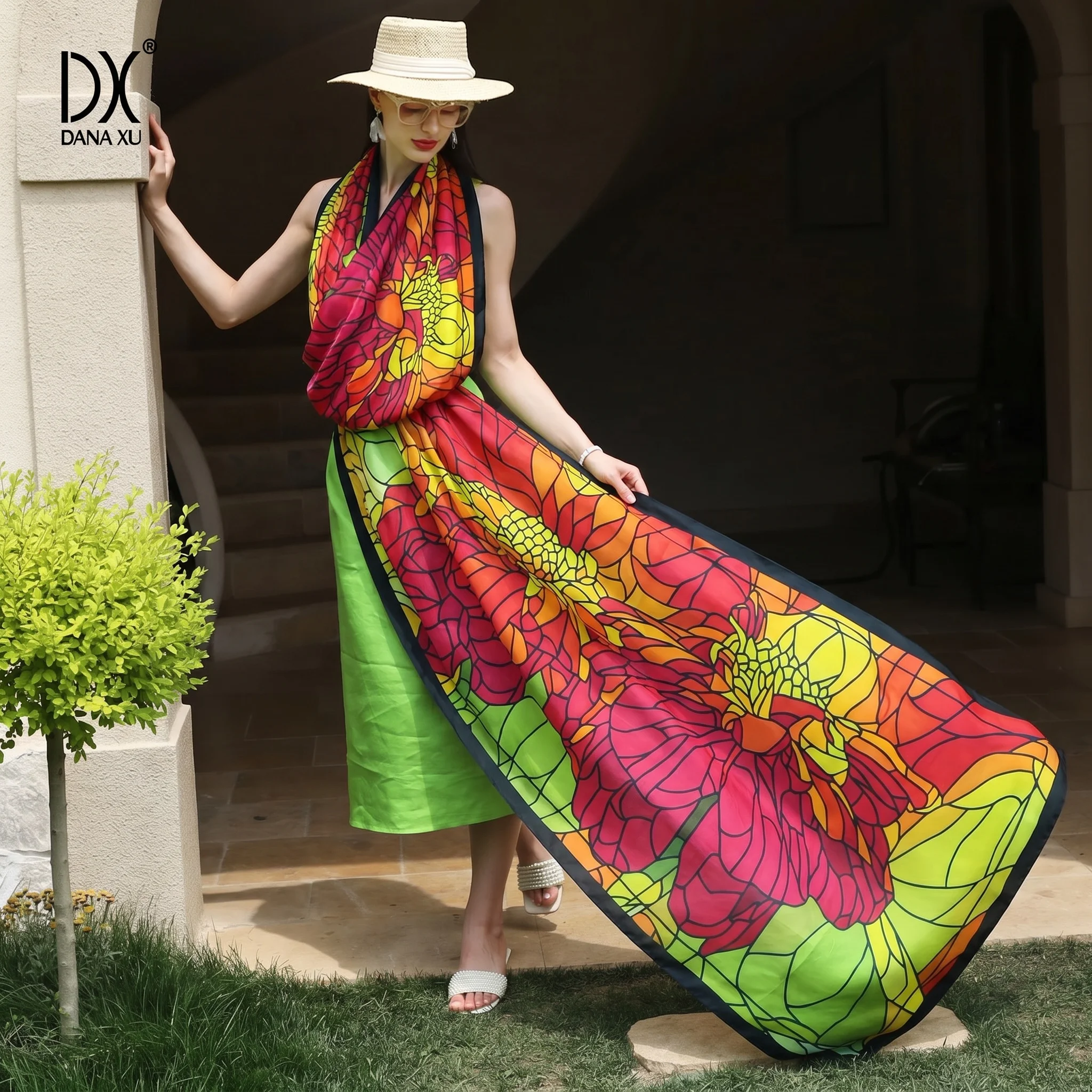 Women Luxury Stained Glass Sunflower Print Silk Scarf Large Shawl Wrap 230*110cm Soft Beach Pareo For Ladies Fashion Scarf