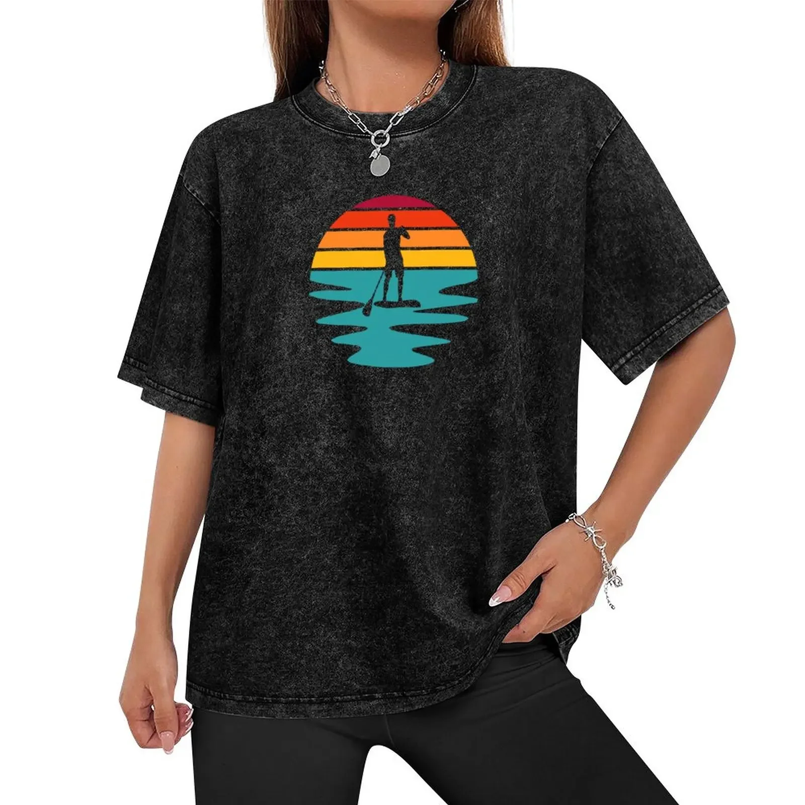 Stand Up Paddle Board - SUP - Retro Sunset On The Water T-Shirt baggy shirts blanks anime stuff mens tall t shirts