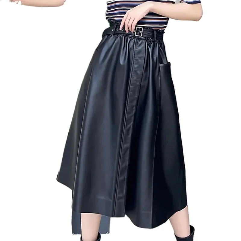 

Tajiyane Genuine Leather Skirt Women High Waist Skirt Korean Style Real Sheepskin A Line Pleated Skirts Medium Umbrella Skirt