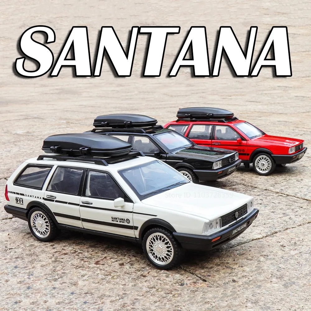 

1:32 Santana AE86 Vintage Car Model Toys Alloy Diecast Miniature Vehicles Sound Light Doors Opened Pull Back for Children Gifts
