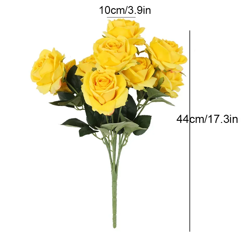 10 Head Fake Roses Artificial Flower Multi-color Red Yellow Simulation Rose Bouquet Wedding Silk Flowers Wedding Home Decoration