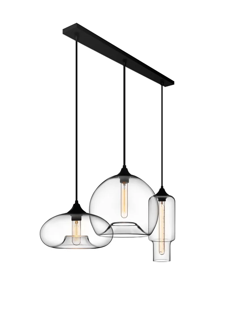 

2025 New Luxury Nordic Style Glass Pendant Lamp Black Round Chandelier Adjustable Ceiling Light for Restaurant Bar