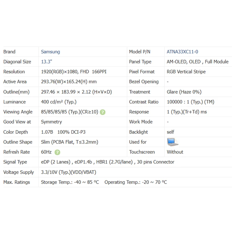 13,3 "ATNA33XC11 Original NEUE OLED Laptop LCD Display ATNA33XC11-0 Matrix LCD Panel FÜR ASUS UX325 UX325E (OLED Version)