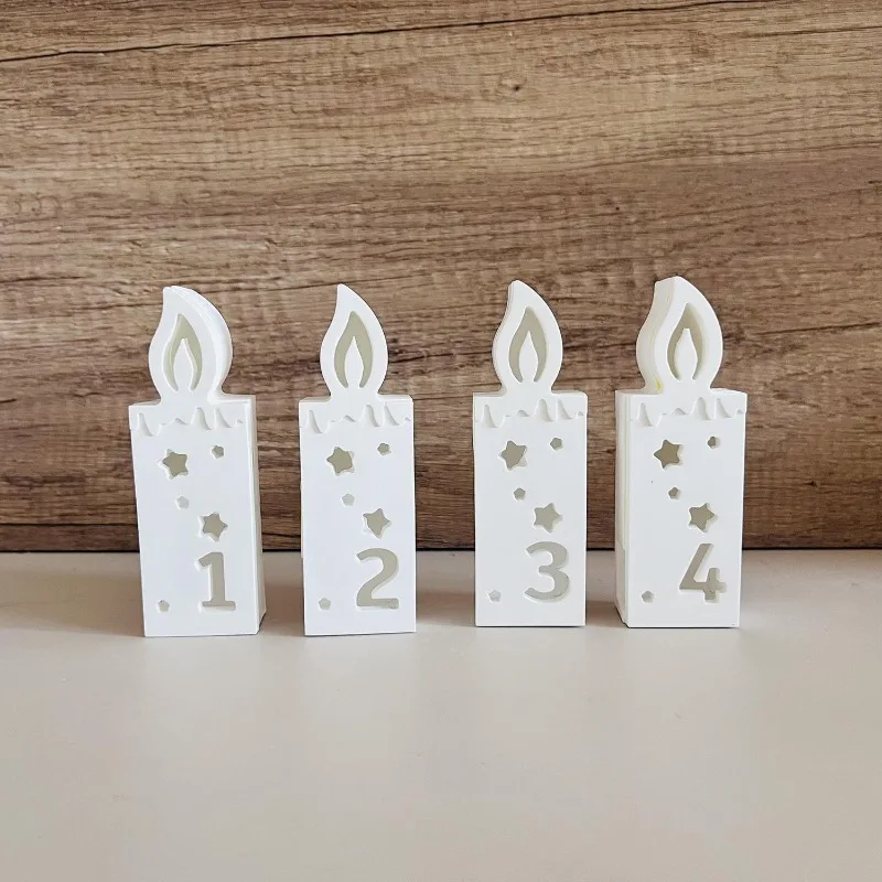 Digital Candle Shape Silicone Mold Hollow Candle Light Box Casting Mold Christmas Advent 1 2 3 4 Lantern Shadow Box Resin Molds