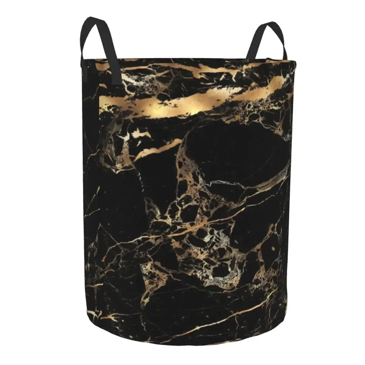 Custom Black Marble Gold Veins Laundry Basket Foldable Large Clothes Storage Bin Modern Geometric Baby Hamper