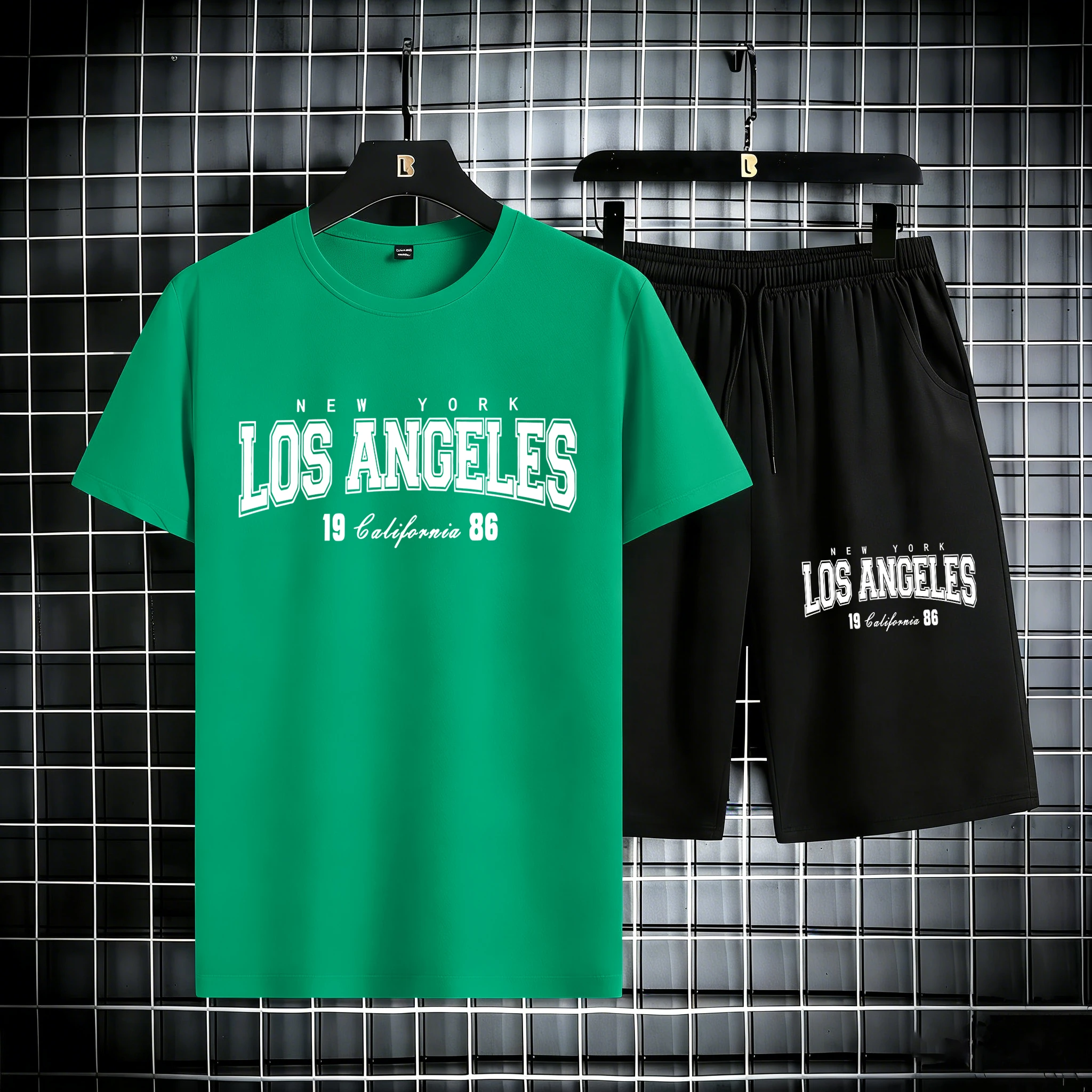 

Los Angeles New York California Pattern Man Cotton Summer Simple T Shirt Set Comfortable Breathable Top Jogging Basic Sportpants