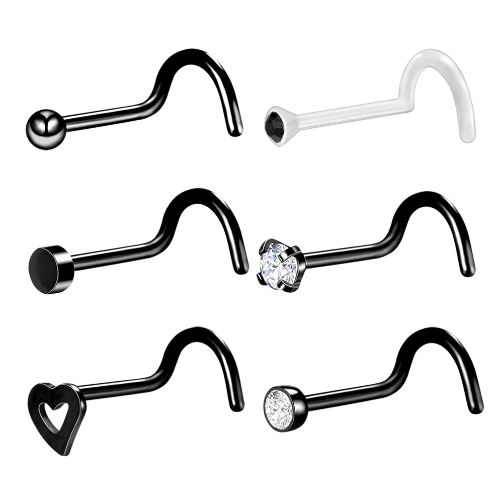 6-54PCS Fashion Nose Septum Piercing Studs Set 18G Stainless Steel Nose Septum Studs Body Piering Jewelry For Nose Piercing