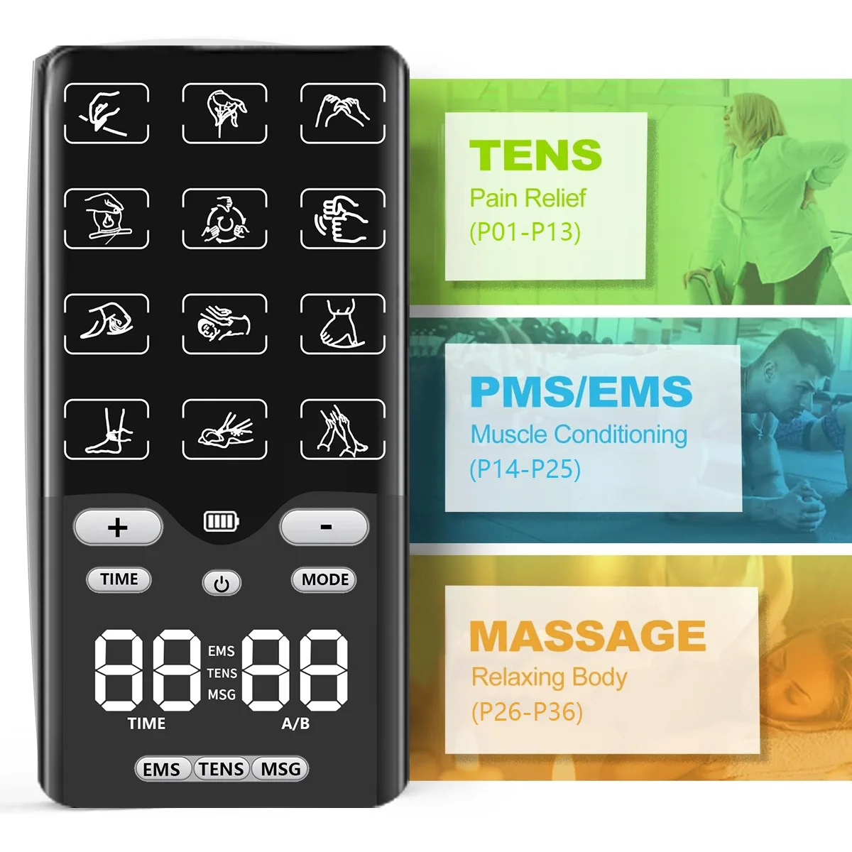 Portable EMS TENS Dual Channel Stimulator Device for Back Pain Relief Muscle Recovery & Body Shaping Therapy