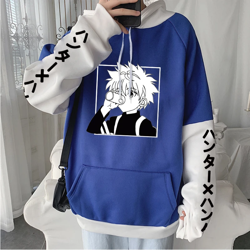 Quente anime japonês caçador x caçador killua zoldyck harajuku hoodie roupas masculinas mangá hxh gráficos oversized retalhos moletom