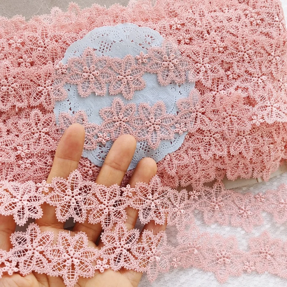 3yards 3cm wide Pink Camel Lace Trim Craft Flower Polyester Lace Fabric Venise Floral Embroidered Applique Decorated Lace Ribbon