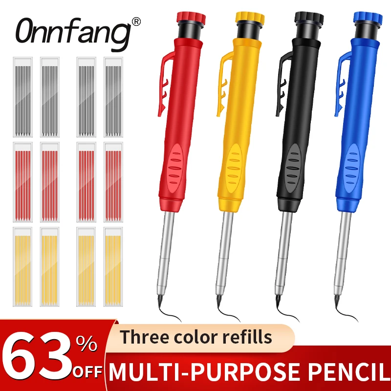 Solid Carpenter Mechanical Pencil With Sharpener 3 Colors Refill Carpentry Marking Scriber Construction Tools Woodworking Tools